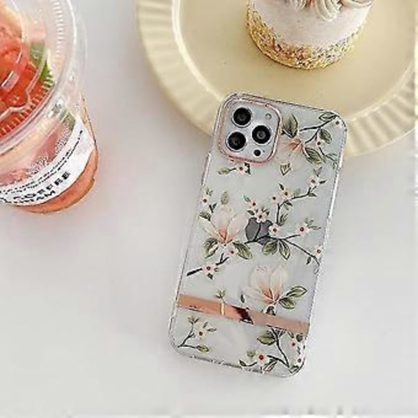 Blomstermønsteretui designet til iPhone 13 Pro 6,1 tommer, klart design til kvinder piger, beskyttende hårdt cover stødsikkert slankt blomstertelefonetui (T