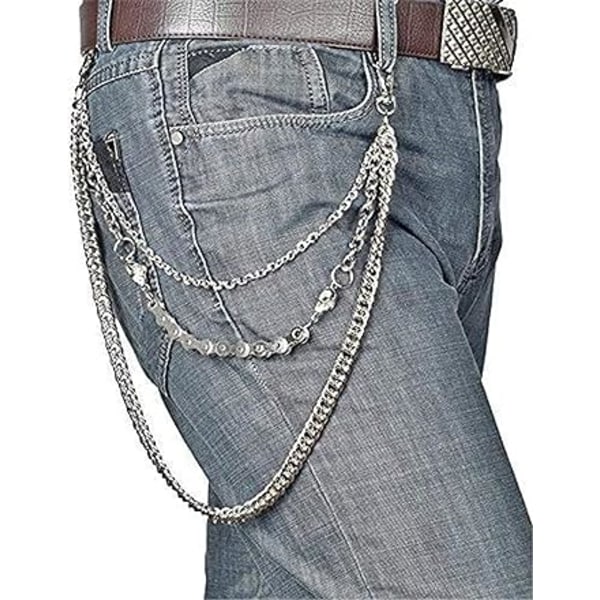 Biker Skull Wallet Chain Punk Män Cool Skull Punk Byxor Lång W