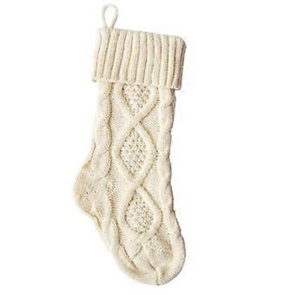 Kraftig Stickad Julklapp Present Godisstrumpor Julstrumpa Högtider Fest Heminredning White 46cm