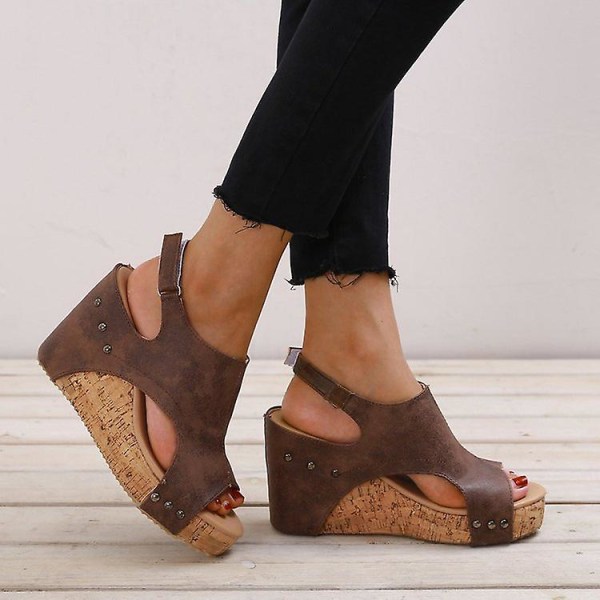 Wedge Womens Chunky Sandals Tjock sula Nit Sandals.43.Brown