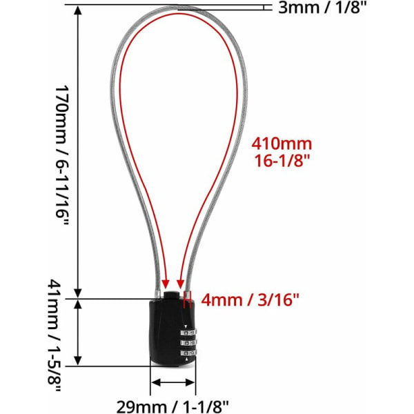 1 kpl vedettävä kaapelilukko, digitaalinen yhdistelmälukko 41 cm