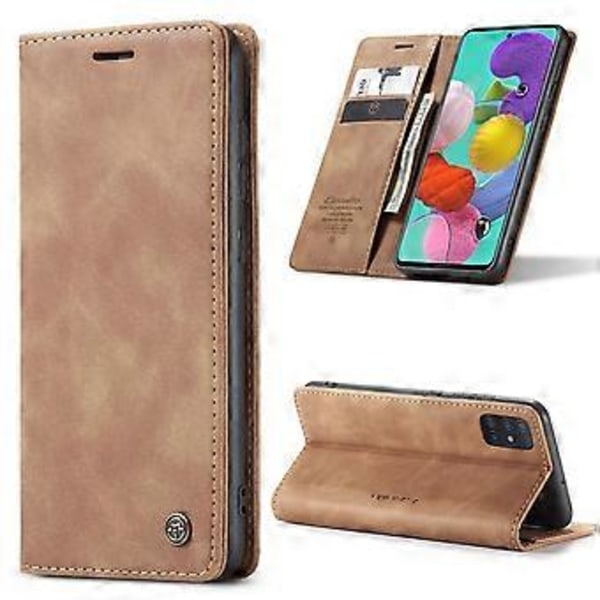 Multifunktionellt horisontellt flip-läderfodral för Galaxy A51 Brown