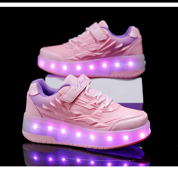 Barnesko Dobbelthjul Sko LED Lys Sko Q7-yky.36.Rosa Pink 36