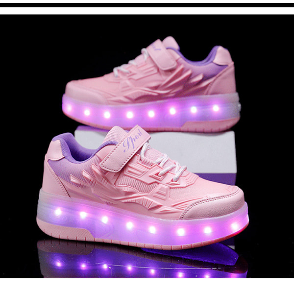 Børnesneakers Dobbelthjulede Sko LED Lys Sko Q7-yky.29.Pink Pink 29