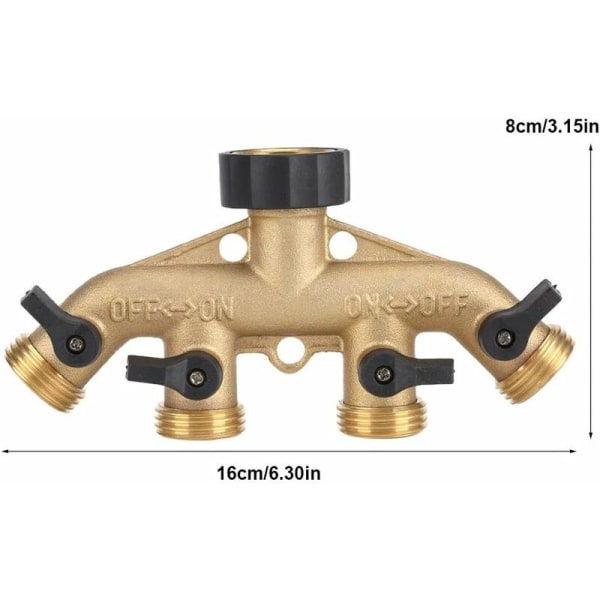 1 stk 4-veis messing hageslange splitter 3/4\" kran splitter stopp C