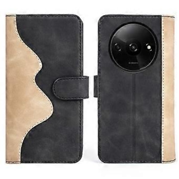 Til Xiaomi Redmi A3/Poco C61 4G Wallet Case PU Læder Farvesplejsning Stødsikkert Telefoncover Style A
