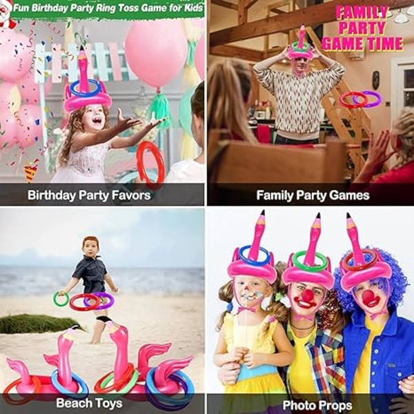 15 stk. oppustelige flamingo pool legetøj ring kast pool spil, Flamin