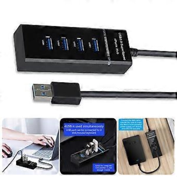 Hög Hastighet USB3.0 Hub 4-Portars USB-Adapter Kompatibel för Stationär Dator Laptop TV 5Gbps Effektiv Dataöverföring & Laddning 1 meter