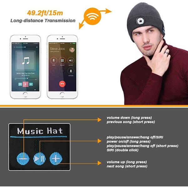 Trådlös Bluetooth Music Hat Strålkastare Unisex Stickad Cap