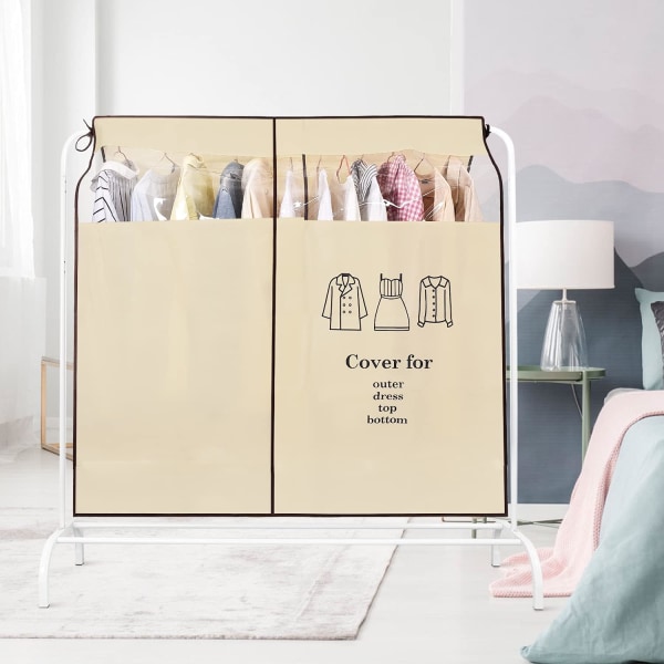 Beige klesskapdeksel, støvtett og pustende hengerdeksel, ca. 120*120cm