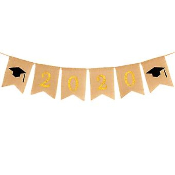 2 sæt Graduation Doktorhat Print Bunting Dekoration Linned Svalehale Banner Gylden 2020 Tal Garland Flag Skolefest Forsyningssæt