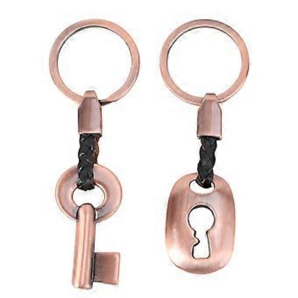 2 stk. Kreativt mode læder par nøglering nøgle kæde ring nøglering nøgle lås gave (rød bronze)
