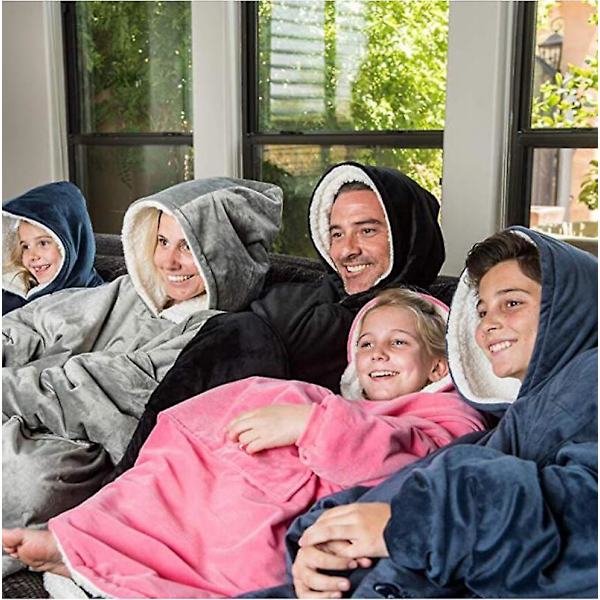 Oversized Flannel Sherpa Wearable Blanket, Set på Shark Tank Hoodies Blanket, One Size Fits All. Pink. Pink