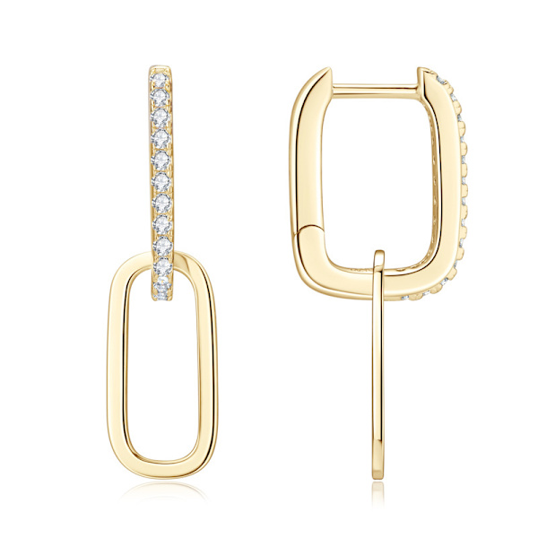 Pave Cubic Zirconia Konvertibla Länkörhängen för Kvinnor 14K Guld Ho