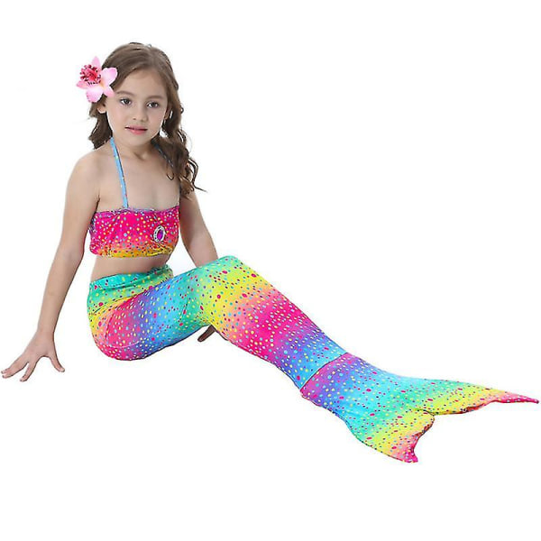 Børn Piger Mermaid Tail Bikini Sæt Badetøj Badedragt Svømmekostume -allin.4-5 Years.Rainbow