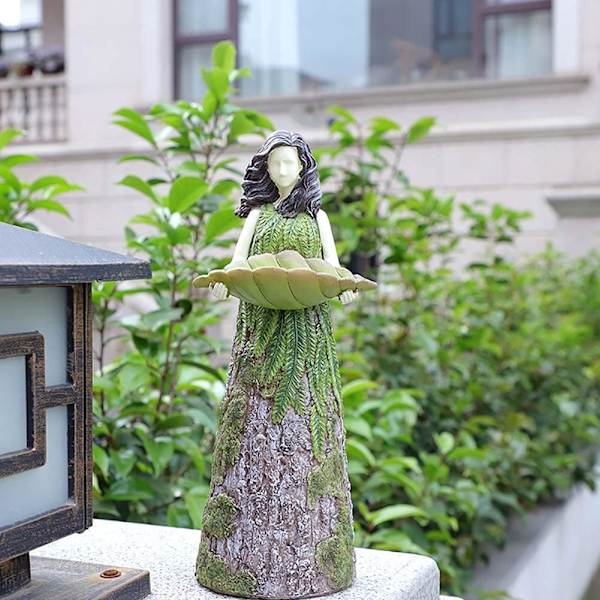 Fe-havefigur med fuglefoderstatue skulptur græsplænedekoration