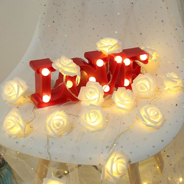 Rosor Fairy Lights Sträng, 20 LED Rosor Inomhus Fairy Lights Bröllopsdekoration, Batteridriven, Alla hjärtans dag/Mors dag Dekoration (Vit)