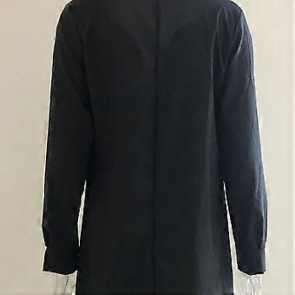 Dame Casual Kjoler Langærmet V-Hals Kjole Casual Løse Skjortekjoler Sort (style6082)