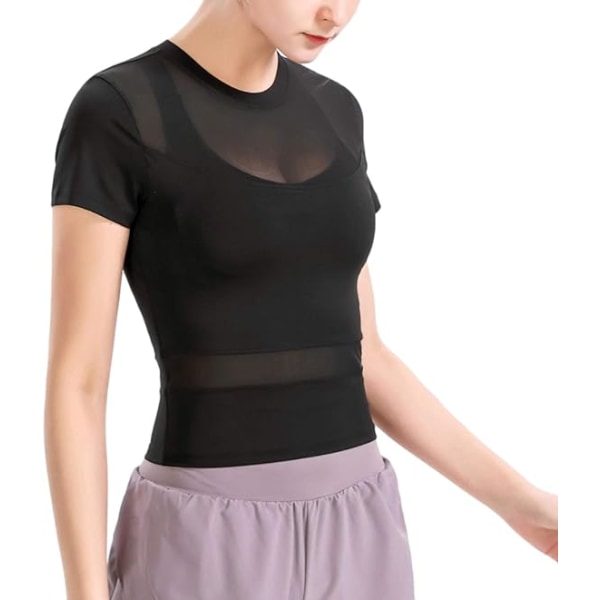 Naisten ja tyttöjen lyhythihainen crop-treenitoppi, slim fit, joogan urheilu