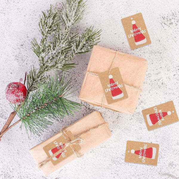God Jul Presentlappar - 3x5CM Kraftpapper Presentlappar - Jul Brun Pr