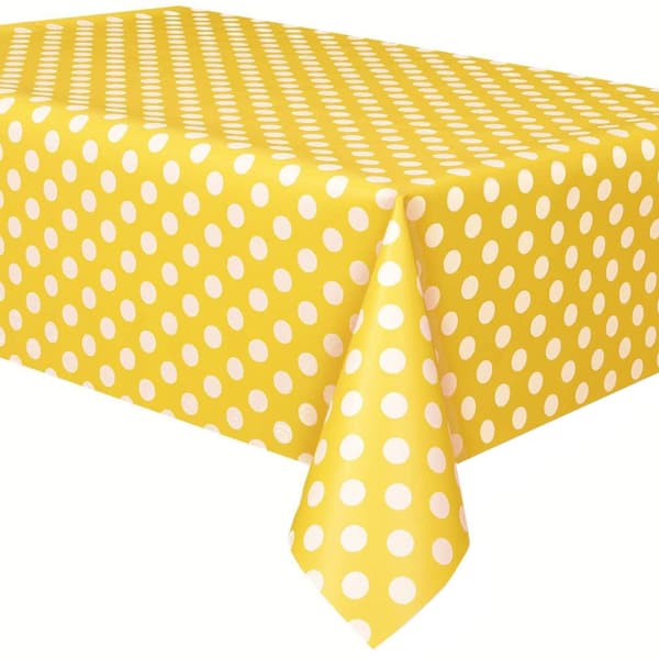 1 stk. (Gul) Rektangulær 137 x 183 cm Polka Dot PVC Voksdug Tabl