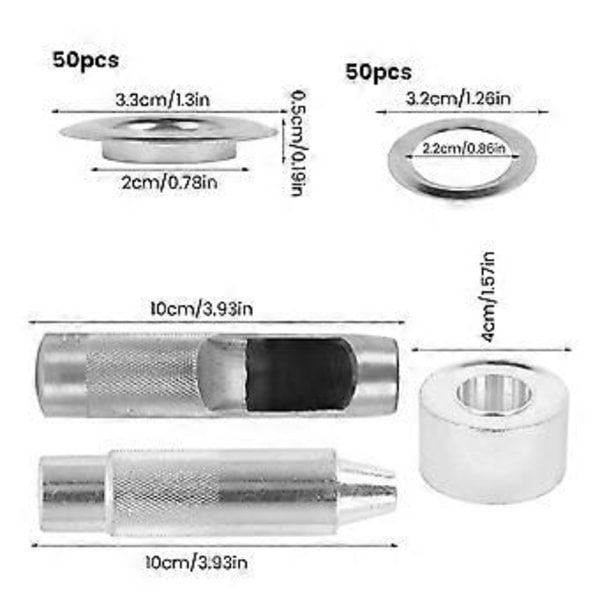 50 Sæt 20 mm Metal Øjer Sæt Øjehul Stanseværktøj Øjer og Grommet Sæt til Læderstof Bælte Sko Tilbehør