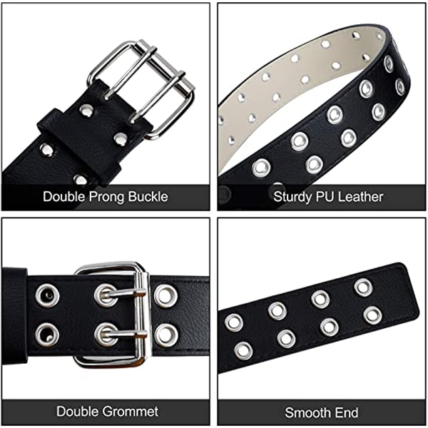 PU-läder Dubbel Ögla Bälte Punk Dubbel Spänne Bälte Unisex Bälte