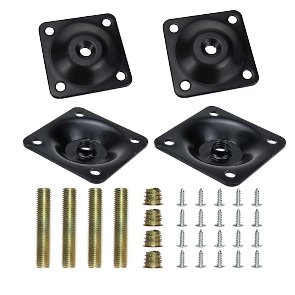 (Black）Set of 4- Square Metal Furniture Leg Mounting Plates Fixin