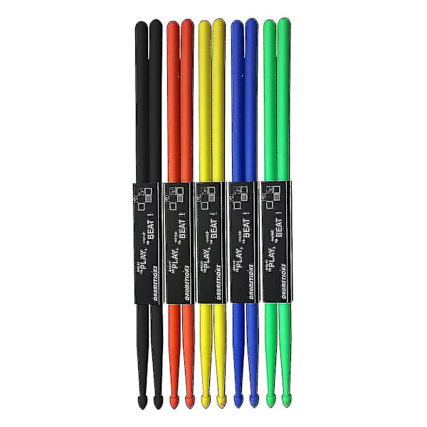 5 Par Nylon Trumstockar Trumstock Set Träspets Trumstock Percussion Lätt (Gul Röd Grön Blå Svart)-dwdz