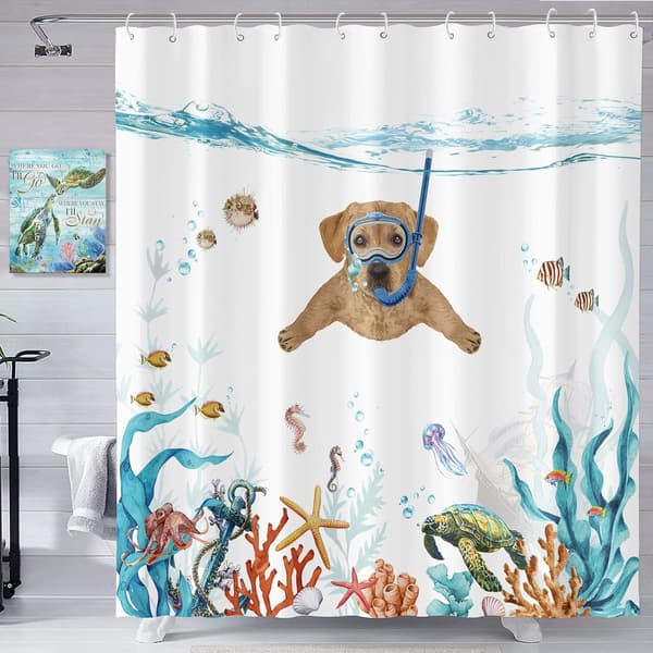 Rolig Hund Duschdraperi Set Orange, 72''×72'' Teal Blå Hav Oce