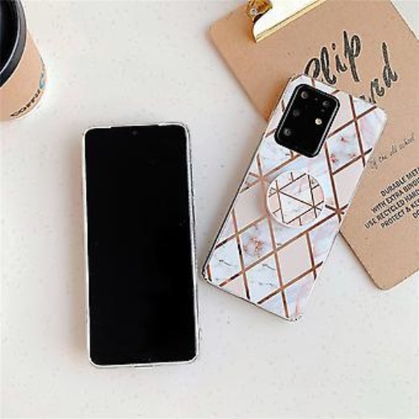 Fodral för Galaxy A51, pläterad färgglad geometrisk mönster mosaik marmor TPU mobiltelefonfodral med vikbart stativ