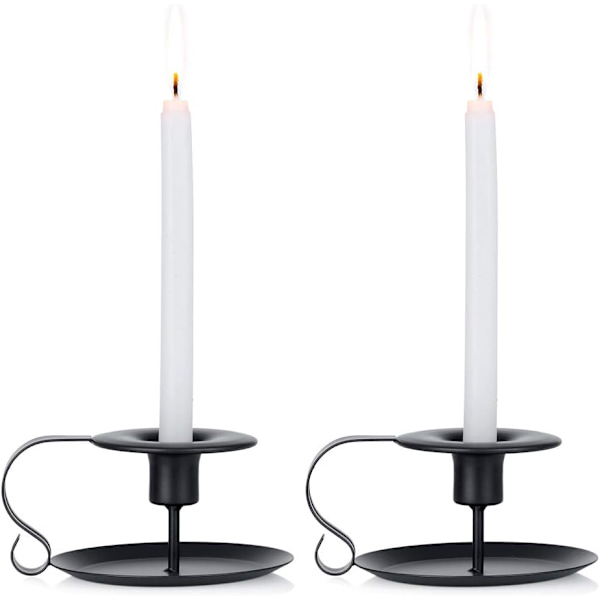 2 st Retro Järn Ljusstake Enkel Svart Ljusstake