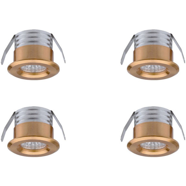 Sæt med 4 mini indbyggede LED-spots, 3 W, Guld neutral lys