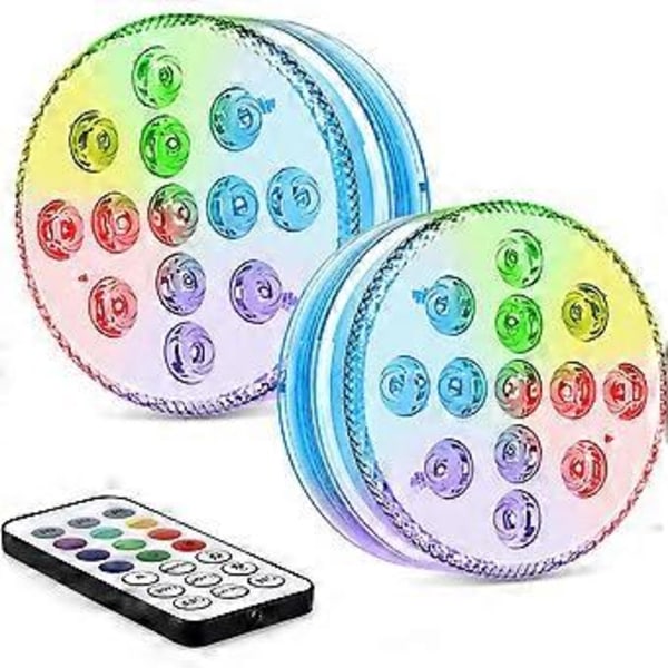 Lumires LED Undervattenslampor 2-pack 13-LED Lampa LED Undervattens 16 RGB Färger Undervattens LED IP68 Vattentät LED-lampor med Fjärrkontroll Dekoration för
