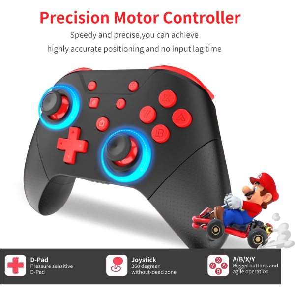 Switch Controller, Switch Pro Controller - Sort Rød til Switch/Li