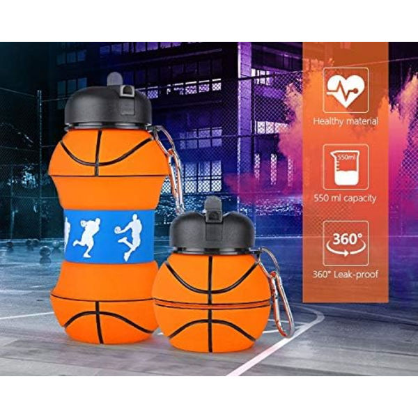 500ML/17oz Sammenleggbar Vannflaske for Barn med Karabinkrok Sport Tr
