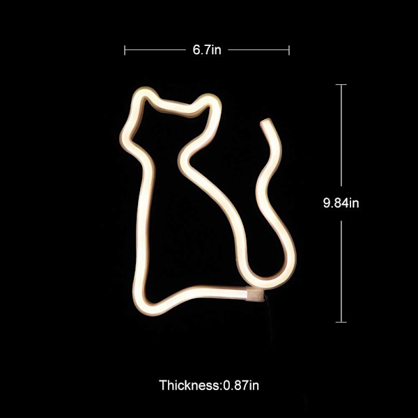LED Neon Kattljusskyltar Varm Vit Katt Neonljus Vägglampa Säng