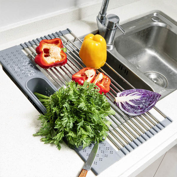Stål Dish Drainer med Besticksställ Stor Torkställ