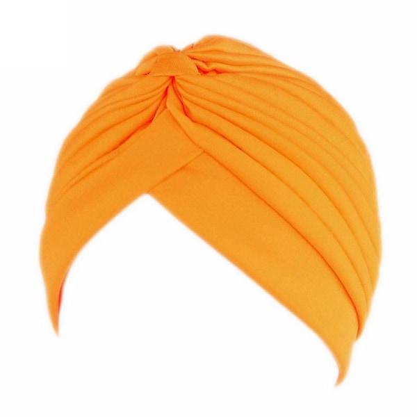 Kvinnor muslimsk turban veckad cap Head Wrap Bandana Chemo Islamic Hat Headwear.Orange Yellow.