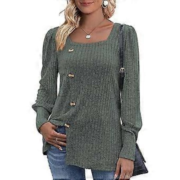 Dame Top Lang Pufærme Knap Almindelig Elegant Dame Sweater til Arbejde Dagligdag Ferie OD Grøn XL