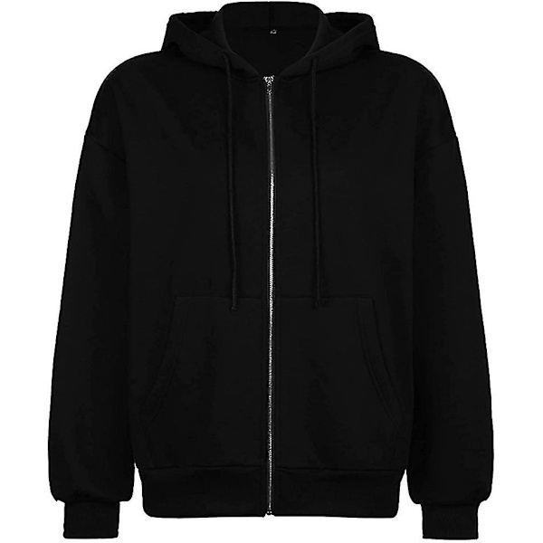 Kvinnors dragkedjor upp huvtröjor sweatshirts kläder tonårsflicka höst casual jackor med.S.svart