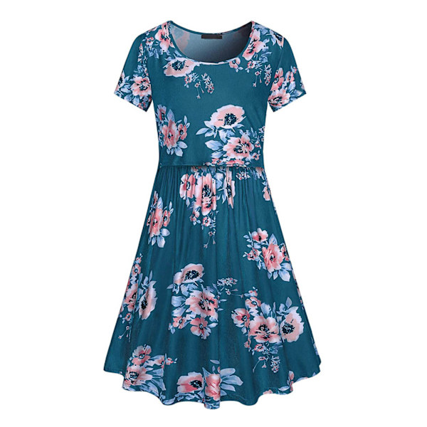 Kvinners Blomstrete Kort Ermet Sommer Maternity Care Amming