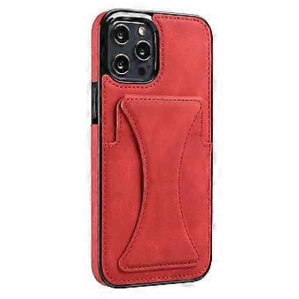 iPhone 13, Plånboksfodral - Slimmat syntetiskt läderfodral med canvas twill-finish & 2 kreditkortsfack [RÖD]