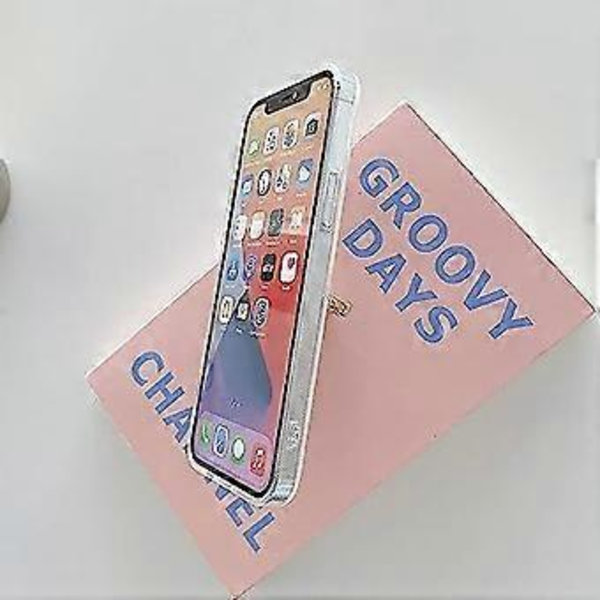 Kompatibel med iPhone 13 Skal, Klar Glittrig Laser Stötsäker Skyddande Fodral med Diamantring Ställ Mode Färgglatt Glitter Kärlek Hjärta