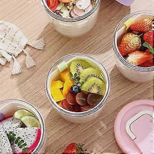 Udskillelig Frugtkop med Gaffel Bærbar Picnicboks Stor Kapacitet Opbevaring Plastikkop Forseglet og Lækagesikker Salatboks Purple