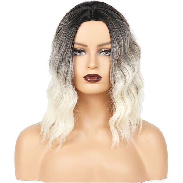 Kort Bob Shadow parykk, 35cm bølget kort syntetisk parykk, kvinners naturlige
