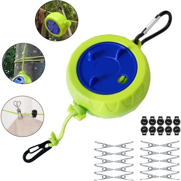 1PC Grön Torklina Set, 10M Bärbar, Anti-Vridning, Stretchabl
