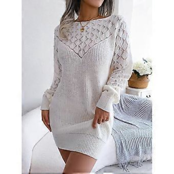 Bodycon Tröjklänning Off Shoulder Utskuren Mini Lykta Långärmad Pullover Stickade Klänningar för Kvinnor