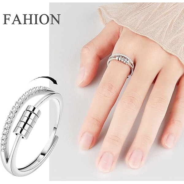 4 fingerring-gyroer til kvinder, åben roterende fingerring i rustfrit stål, justerbare stabletilbehør, angstlindrende ring B