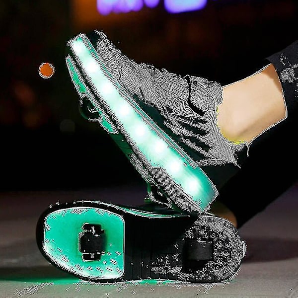 Børnesneakers Dobbelthjulede Sko LED Lys Sko Q7-yky.32.Sort Black 32